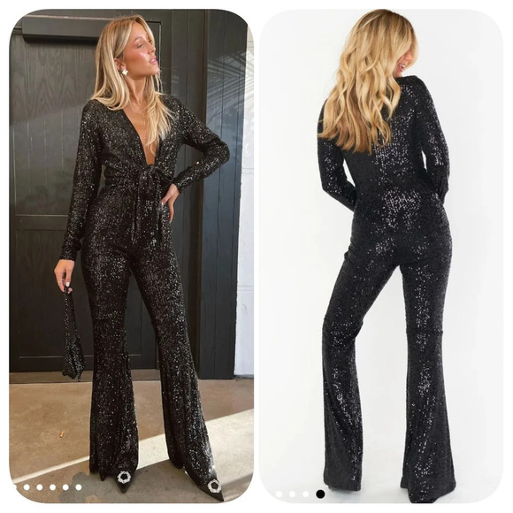 Show Me Your MuMu Martina Wrap Sequin Wide Leg Jumpsuit Sz S - Picture 1 of 10